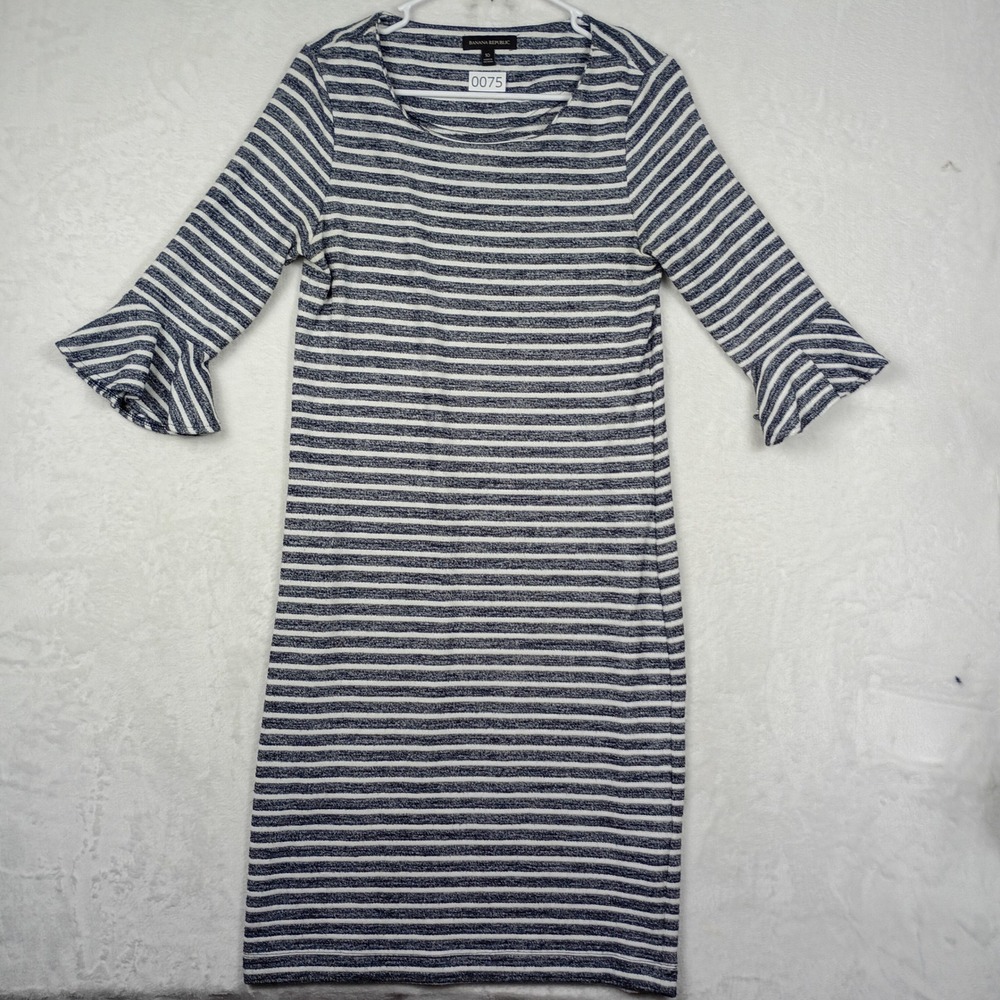 Banana Republic Womens Striped Bell Sleeve Sheath Dress Navy White Size 10